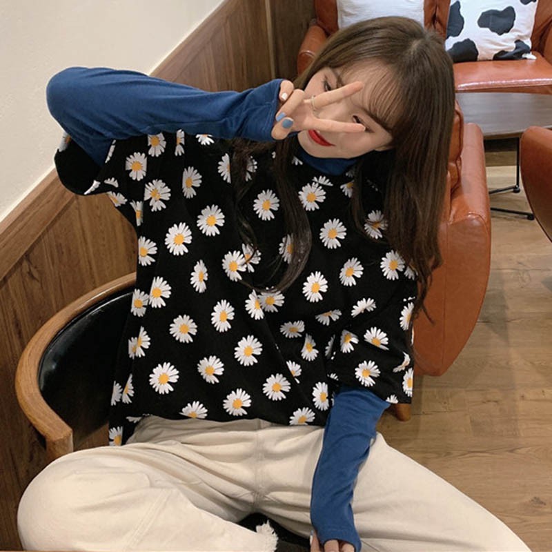 Áo Thun Tay Ngắn Cổ Tròn Hoạ Tiết Hoa Thiết Kế Dáng Rộng Thoải Mái