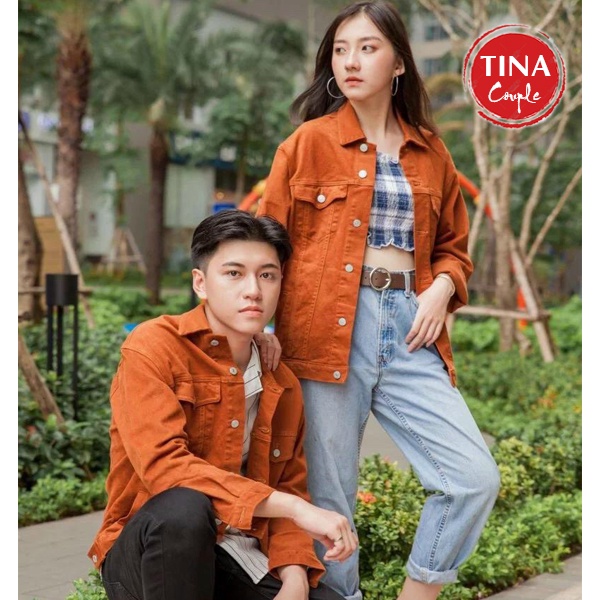 Áo khoác jean nam màu cam CoupleTina, áo khoác bò cao cấp AK17
