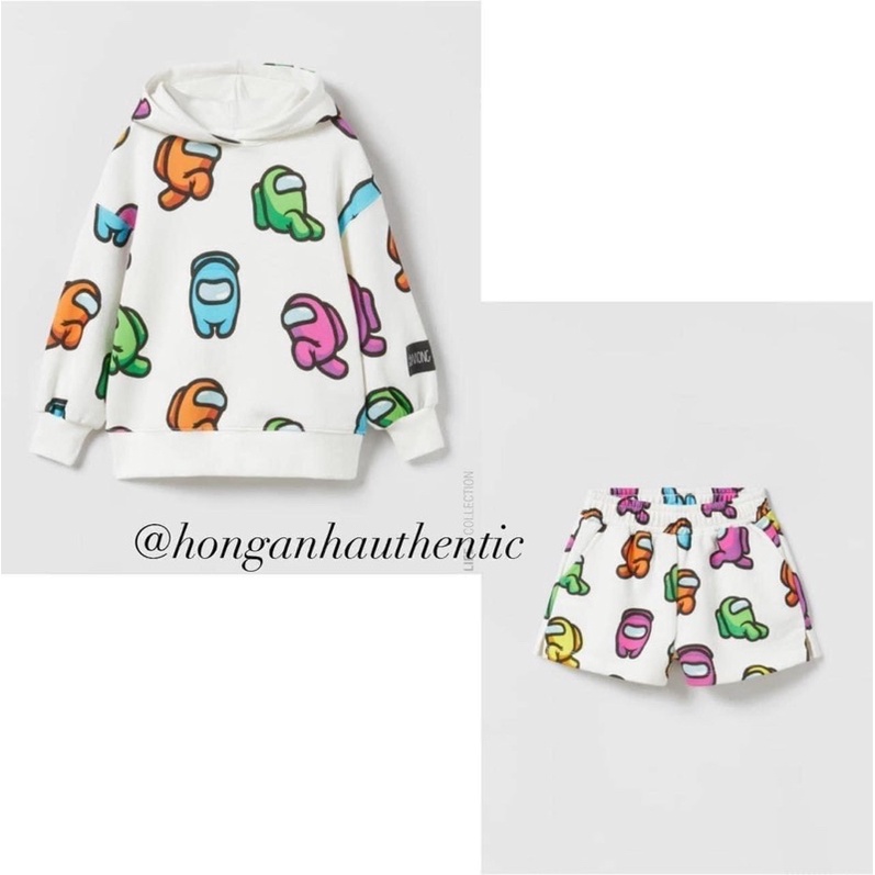 Set bộ nỉ squid bé trai bé gái cực xinh, thời trang, bộ áo hoodie chui đầu phối quần short thể thao cá tính