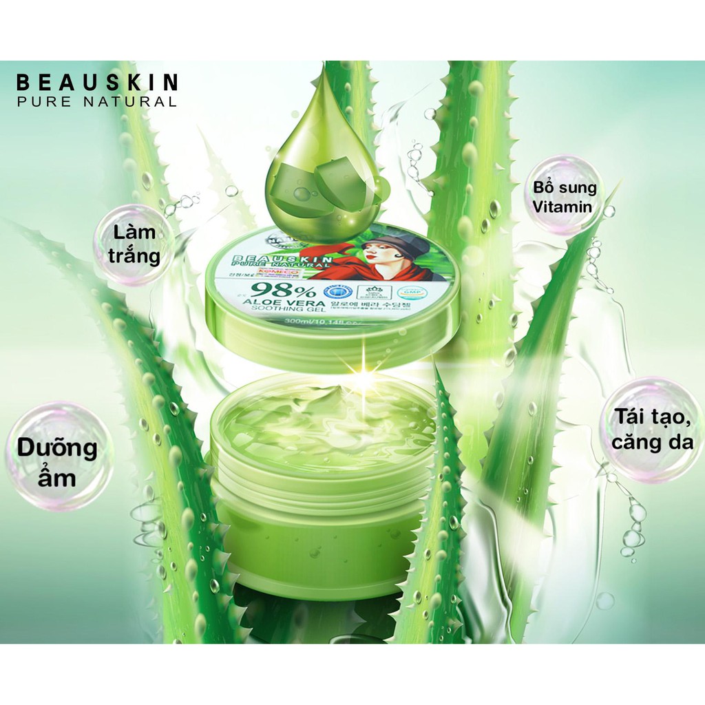 Gel Lô Hội BEAUSKIN Aloevera Soothing 300ml Dưỡng Ẩm, Trắng Da Hiệu Quả - BSAG0100110