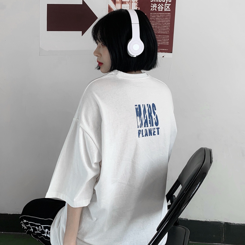 [ ẢNH THẬT + VIDEO ] Áo thun Mars chất cotton co dãn 4 chiều 2 màu Đen, Trắng, from rộng tay lỡ unisex, in trước sau