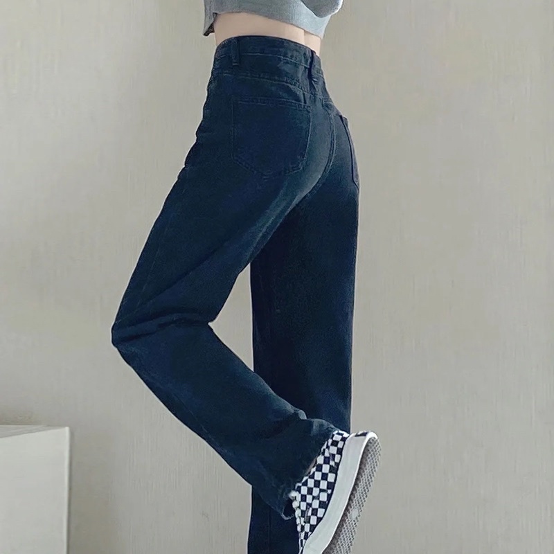Quần Jeans Nữ Ống Đứng Màu Đen Trắng Basic Cạp Cao Phong Cách Ulzzang Mặc Hàng Ngày Đi Học Đi Làm Chất Jean Loại 1