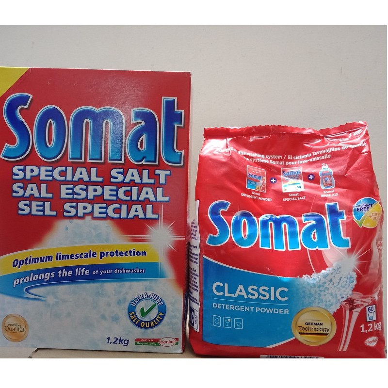 Combo muối rửa bát Somat 1,2 kg và hộp muối làm mềm nước Somat 1,2kg
