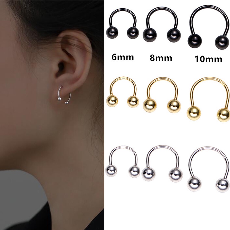 Đôi bông tai hình viên bi tròn bằng thép không gỉ thời trang đường phố unisex