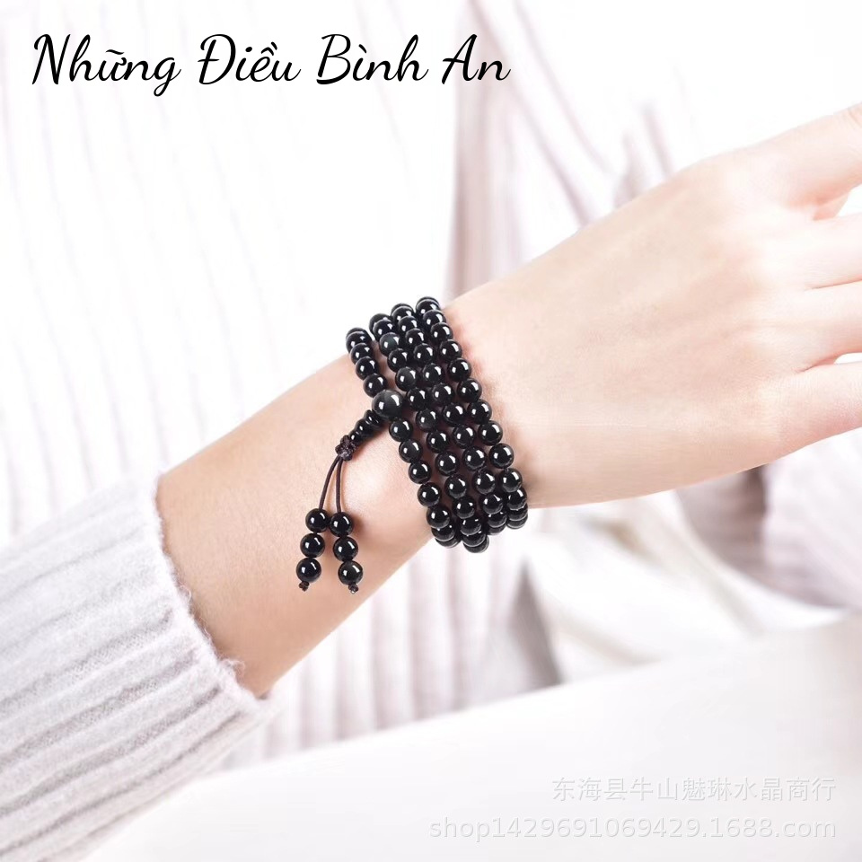 Vòng tay đá núi lửa Obsidian xanh đen chuỗi 108 hạt /Vòng tay phong thủy tài lộc 💕FREESHIP 50k💕- Những Điều Bình An