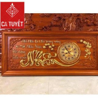 Tranh đồng hồ chữ nhẫn gỗ hương