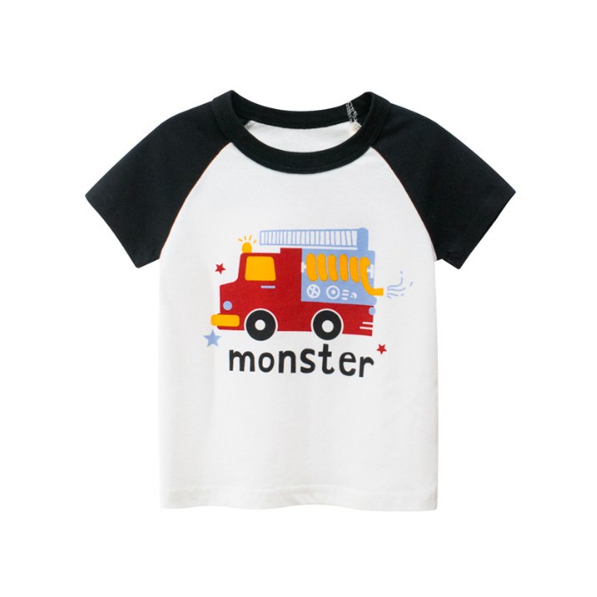 Áo bé trai 27KIDS áo thun cho bé in hình XE TẢI MONSTER ngộ nghĩnh chất cotton hàng xuất Âu Mỹ 100% COTTON