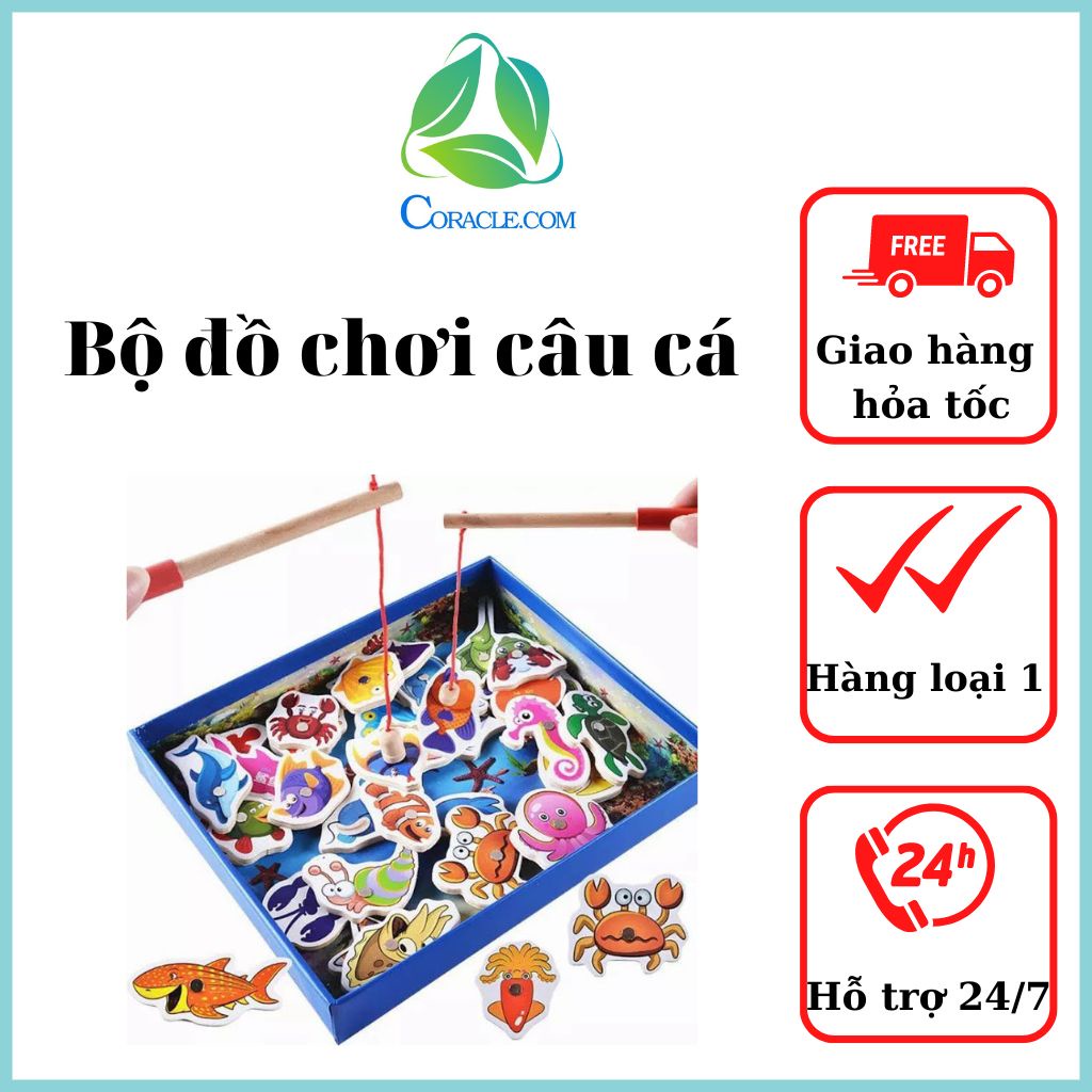 Bộ đồ chơi câu cá nam châm gỗ 32 sinh vật biển cho bé. CORACLE