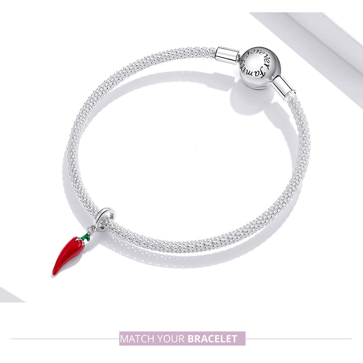 Hạt Charm Bamoer BSC461 Thiết Kế Quả Ớt Nhỏ Đáng Yêu Thời Trang Bằng Bạc 925 100%