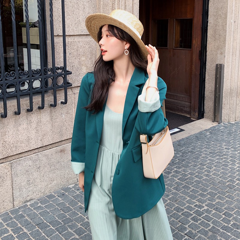 ( Hàng Đẹp) Ảnh thật 5 hình cuối-Set áo blazer kèm váy 2 dây xanh siêu xinh | BigBuy360 - bigbuy360.vn