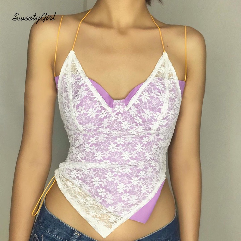 Áo Hai Dây Rút Dây Cổ Chữ V Màu Sắc Tương Phản Thời Trang Cho Nữ