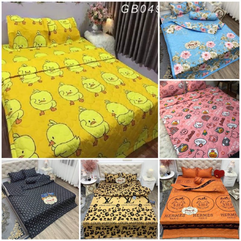 Bộ chăn ga gối  hè 5 món cotton poly Hàn Quốc