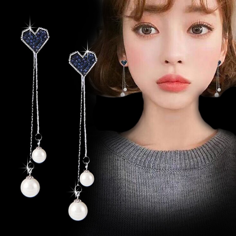 Hoa Tai Dáng Dài Hình Trái Tim Phối Tua Rua Dễ Thương Phong Cách Hàn Quốc