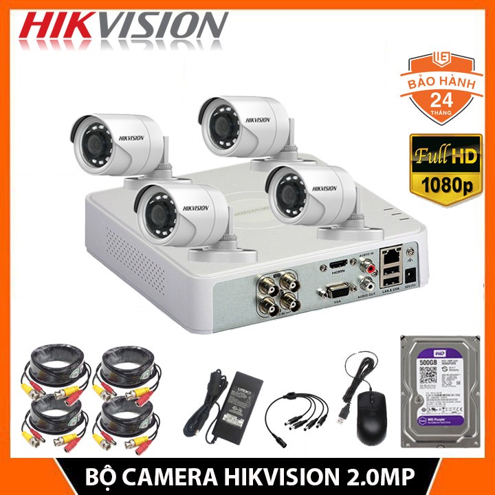 Trọn Bộ Camera Giám Sát 4 Mắt thân DS-2CE16B2-IPF Hikvision 2.0MP Full HD - Trọn Bộ Đầy Đủ Phụ Kiện Lắp Đặt | WebRaoVat - webraovat.net.vn