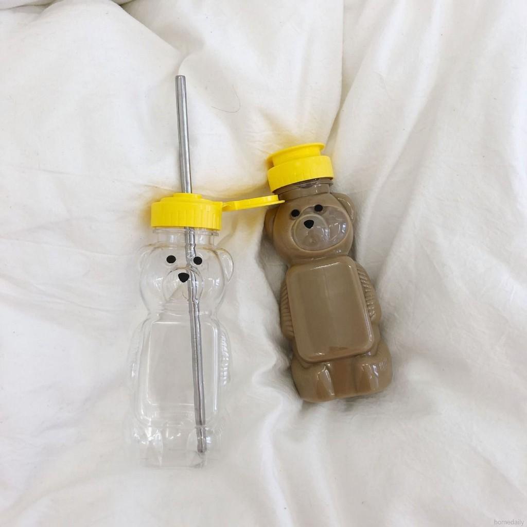 Bình nước nhựa trong suốt kiểu gấu Kawaii đáng yêu có ống hút tiện lợi