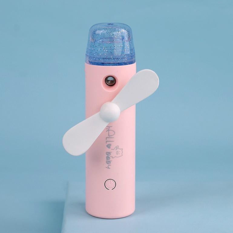 Quạt Phun Sương- Quạt Cầm Tay Mini Tích Điện Phun Hơi Nước Tạo Ẩm - Hàng Chuẩn