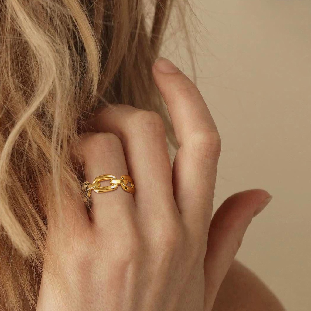 Nhẫn mở Vnox bằng thép không gỉ màu vàng kim có thể điều chỉnh phong cách đường phố cho nữ