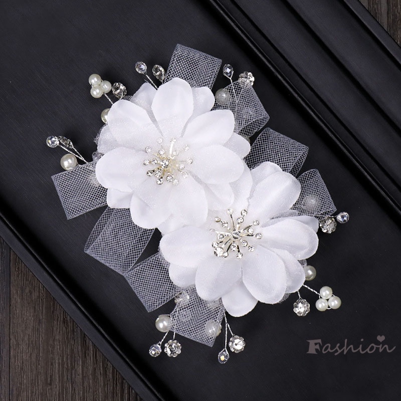 Phụ Kiện Trang Trí Tóc Hình Bông Hoa Đính Ngọc Trai Giả Dành Cho Nữ