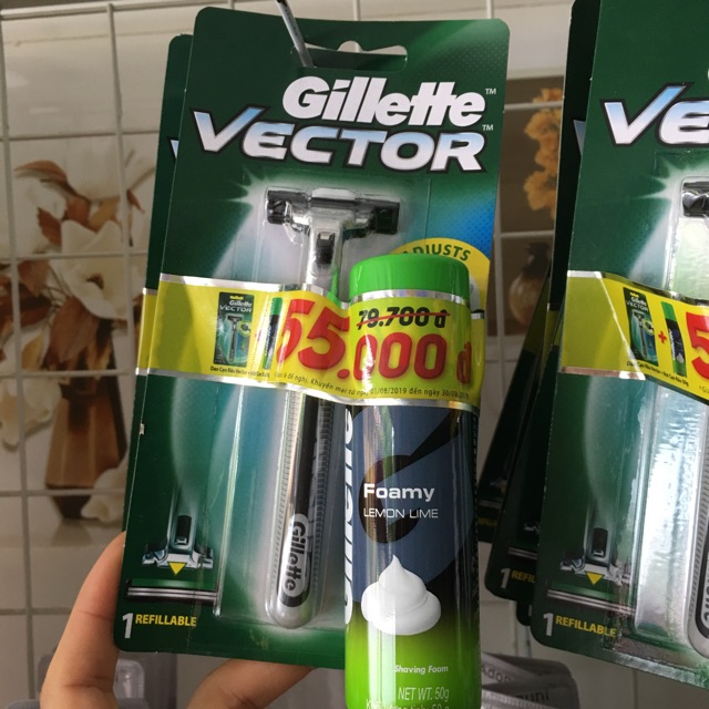 Dao cạo râu Gillette vector + tặng kèm bọt cạo râu Gillette _ BÁN BUÔN TOÀN QUỐC