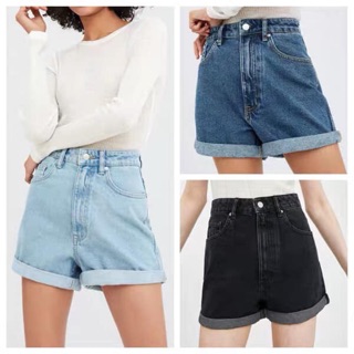 Quần sooc cạp cao gập gấu zara