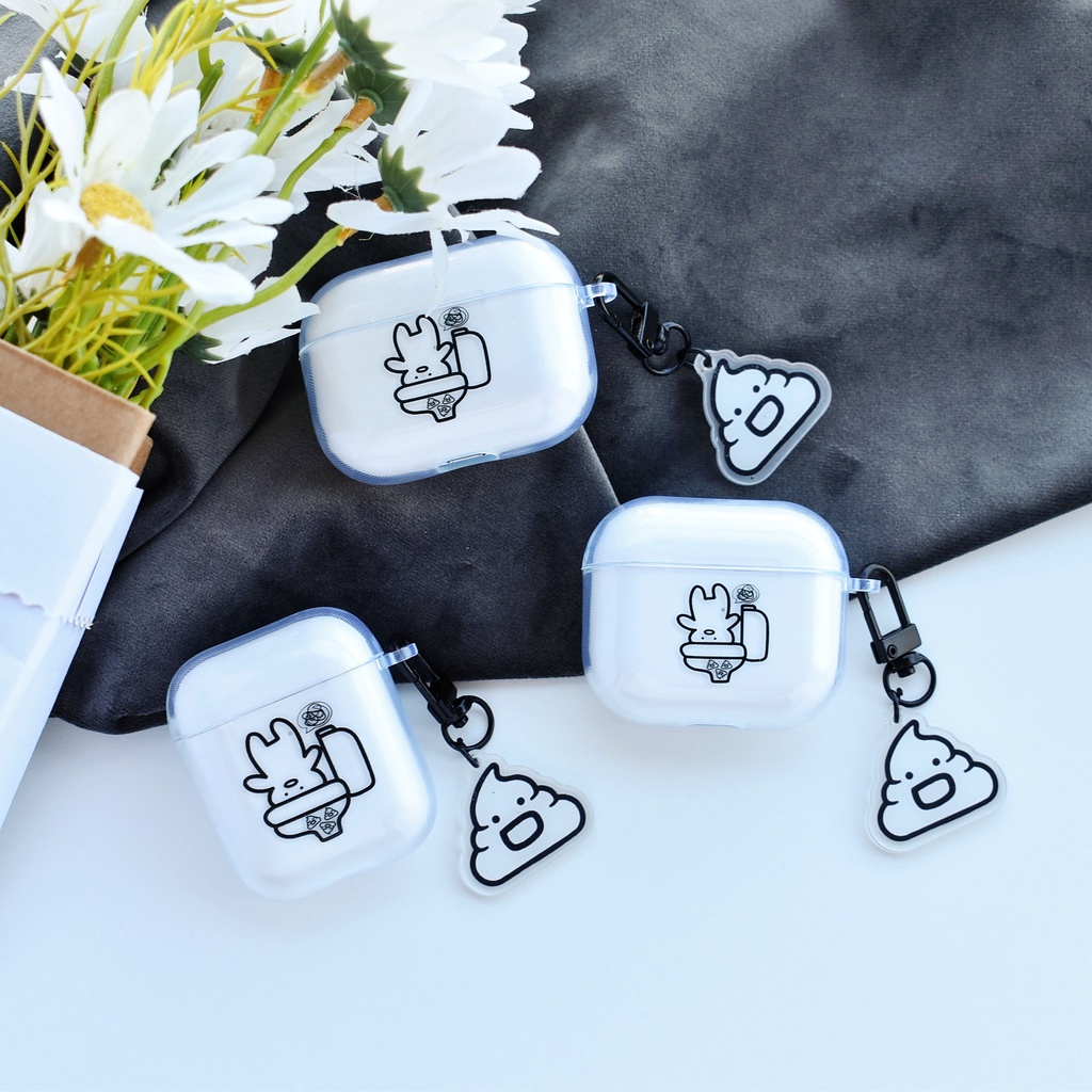 Vỏ Bảo Vệ Hộp Sạc Tai Nghe Bluetooth AirPods 1 2 pro 3 2021 gen3 pro 2 2022 Bằng Silicon Tpu Mềm Trong Suốt Họa Tiết Toilet Poo Đơn Giản Sáng Tạo