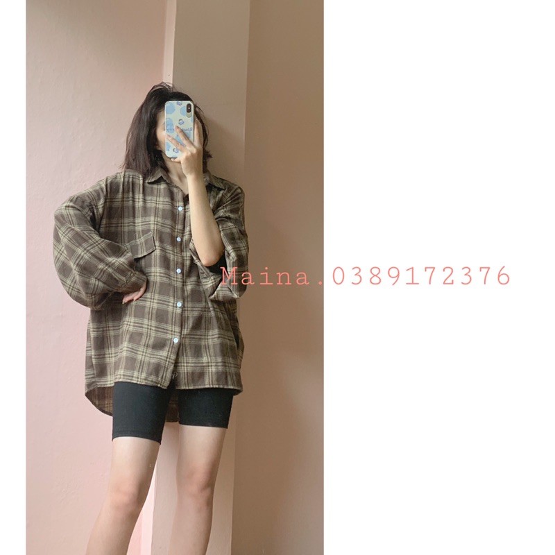 [ẢNH THẬT/ SẴN] Áo sơ mi kẻ basic tay bồng năng động trẻ trung ulzzang QC