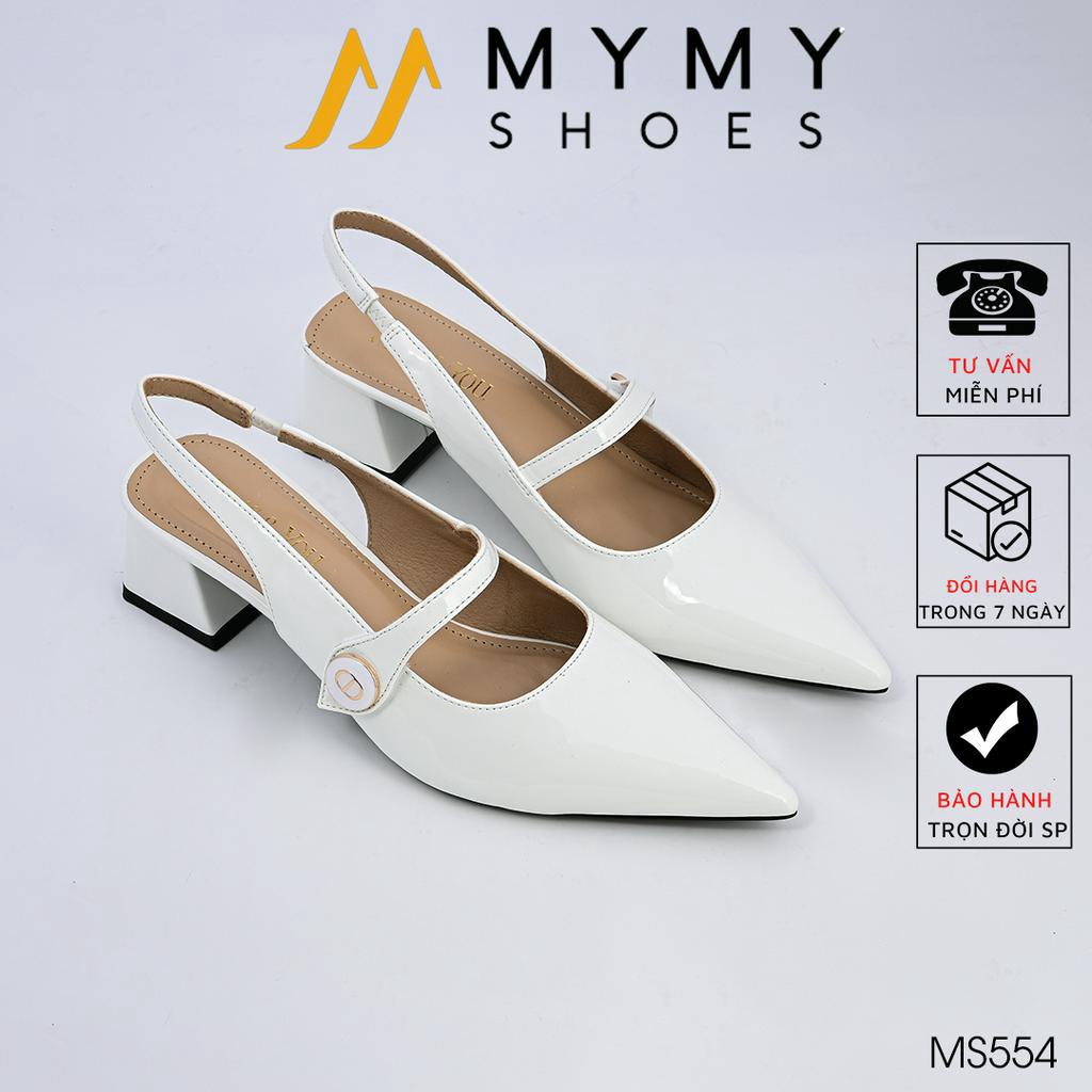 Giày cao gót nữ gót vuông 5cm mũi nhọn màu đen, màu trắng MyMyShoes - giày cao gót MS554