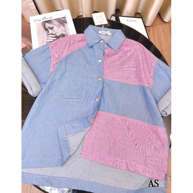 [Mã FAMARAL2 giảm 10K đơn 50K] ÁO DENIM BÒ PHỐI KẺ