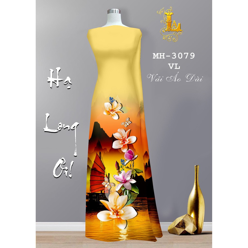Vải áo dài in 3D họa tiết hoa nhí, chất lụa mềm, hình thật