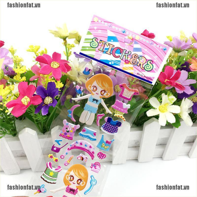 [Iron] 5 Sheets 3D Puffy Bubble Stickers Toys Dress up Girl Changing Clothes Kids Toys [VN]