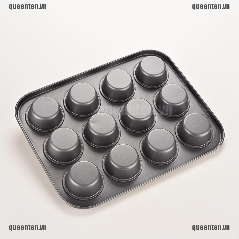 12 Cups Metal Nonstick Cupcake Baking Mold Pan Tray Tin Cakes Pudding Muffin Bun QUVN