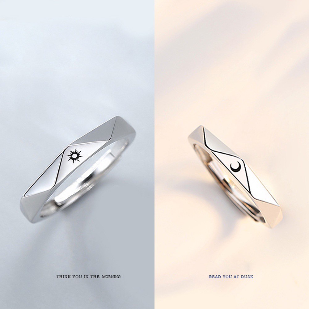 1 Cặp Nhẫn Đeo Ngón Tay Dạng Mở Hình Mặt Trăng / Mặt Trời Đơn Giản Thời Trang Cho Nam Và Nữ