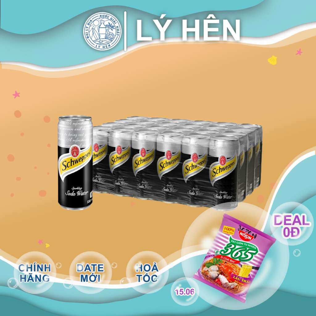 Thùng 24 Lon Nước Ngọt Có Gas Soda Schweppes Soft Drink Lon 330ml Date Luôn Mới