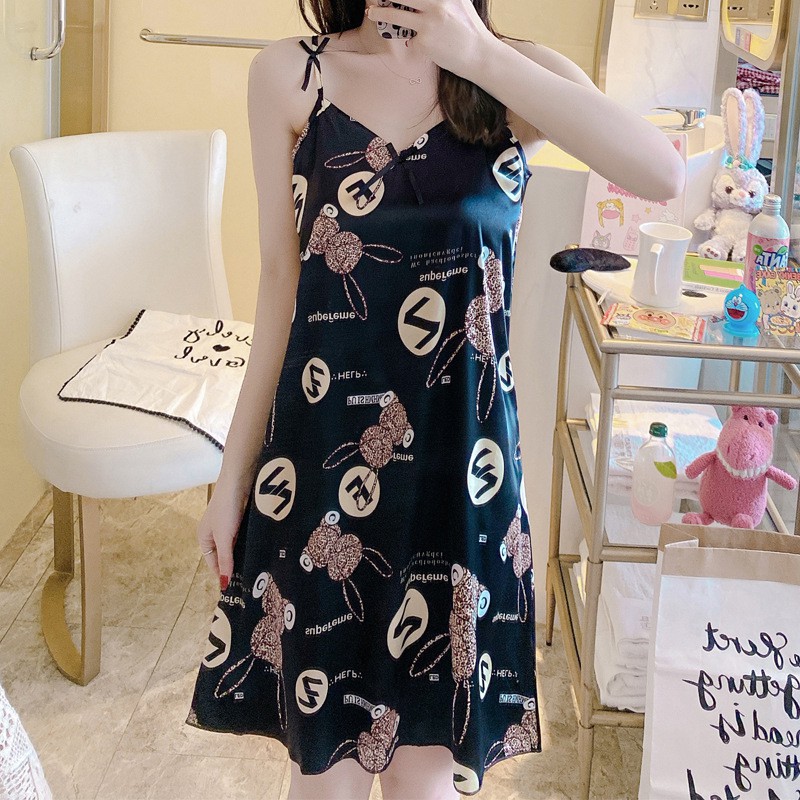Váy Ngủ Hai Dây Đầm Ngủ Nữ Sexy Dễ Thương Bigsize Chất Lụa Satin Có Đệm Mút Nâng Ngực Mặc Nhà Thoải Mái