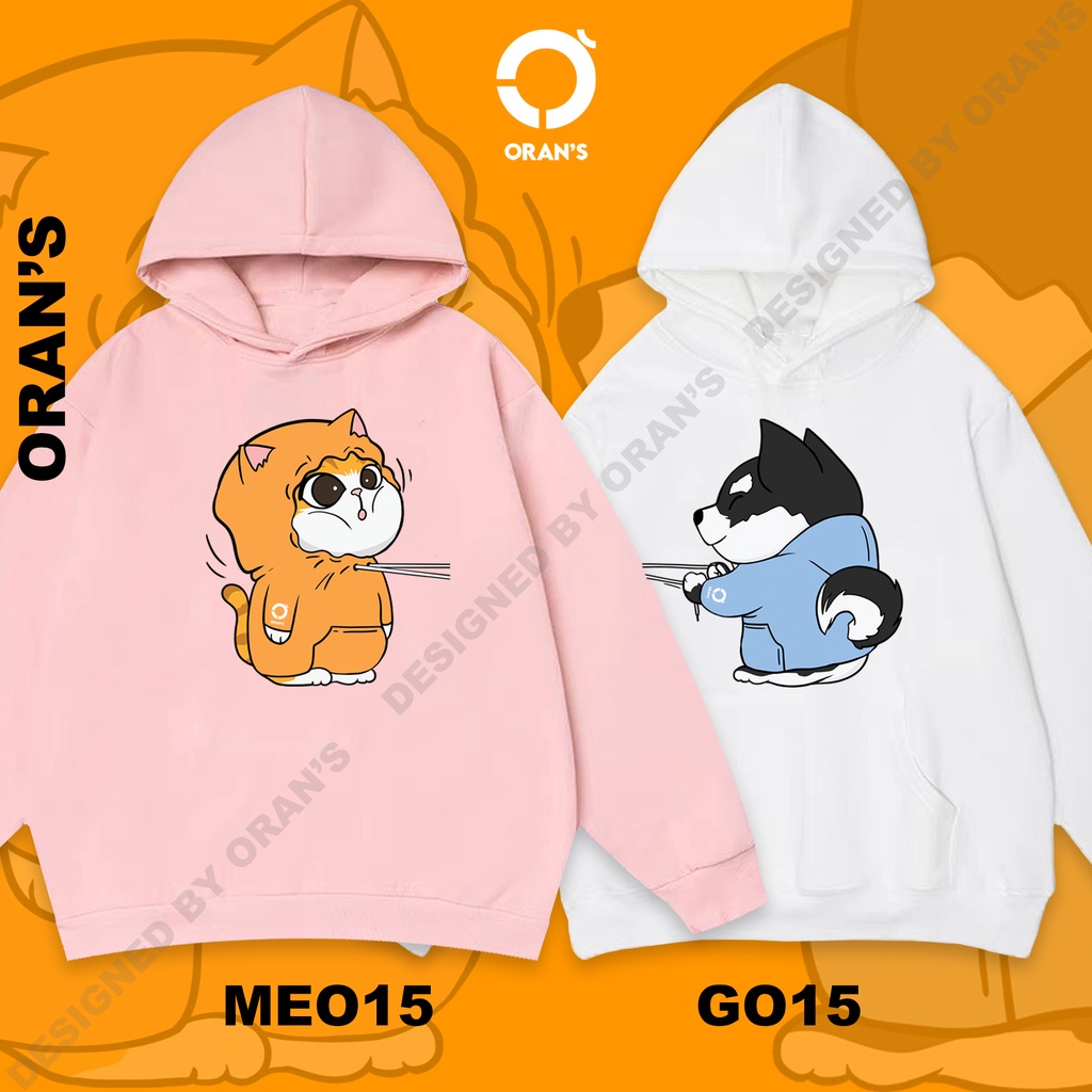 Áo Hoodie đôi in hình chó husky và mèo 15 chất nỉ cotton lót bông cao cấp form rộng unisex ORANS - ORAN'S HOODIE COUPLE