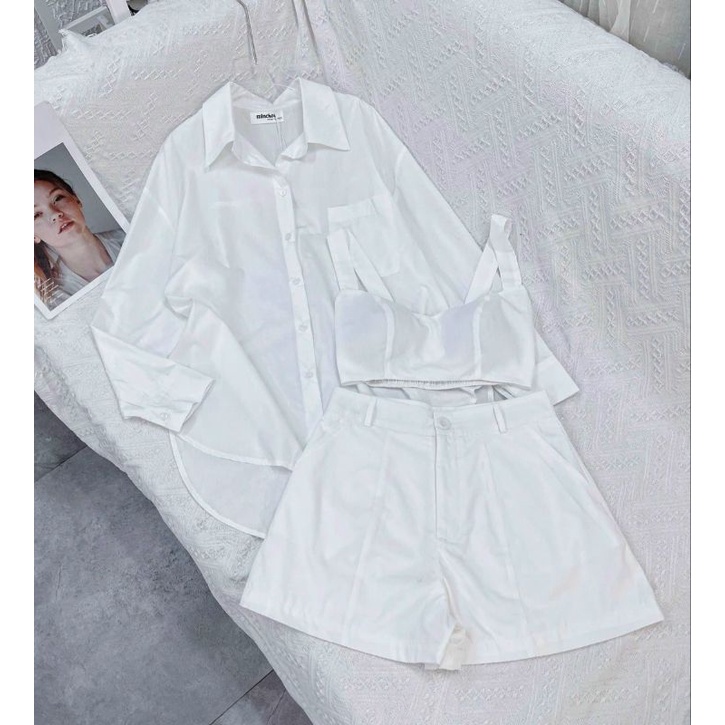 Set 3 món xô xước sơmi + bra+ short mã 13-6