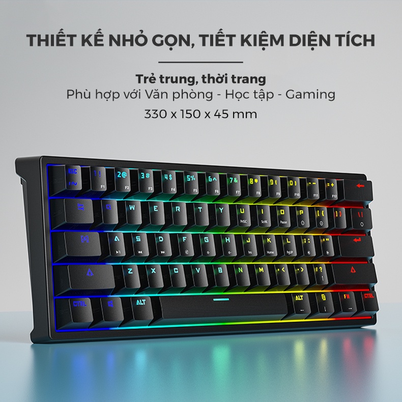 Bàn phím cơ gaming ONEKA KB03 Led RGB cực gọn nhẹ 61 phím chơi game, dùng văn phòng