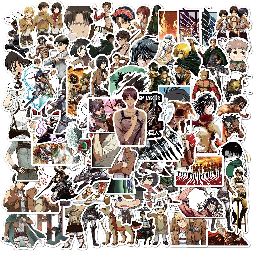 50 stickers anime Attack on titan nhãn dán pvc không thấm nước