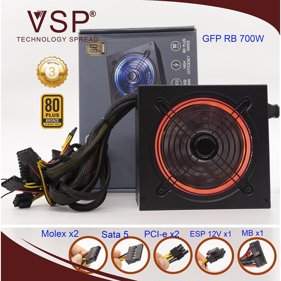 Nguồn VSP 700W LED RGB - Full Box - New - Chính Hãng VSP