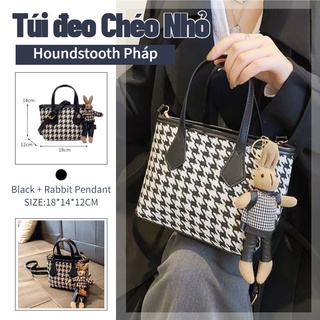 Túi đeo chéo họa tiết houndstooth mini kiểu Pháp Túi Đeo Vai ck Cỡ Nhỏ Phong Cách Phương Tây Sang Trọng Thời Trang Cho Nữ