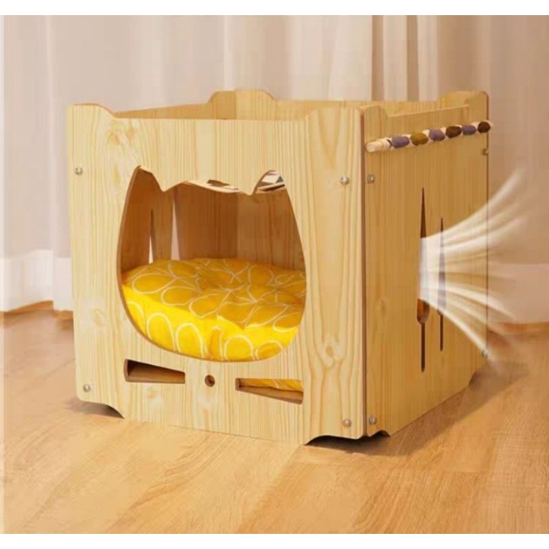 Nhà gỗ chó mèo kèm võng có thể xếp chồng lên nhau