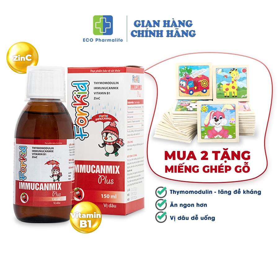 Siro Immucanmix For Kids Plus (150ml) vị dâu, tăng sức đề kháng, tăng cường miễn dịch tự nhiên cho cơ thể bé