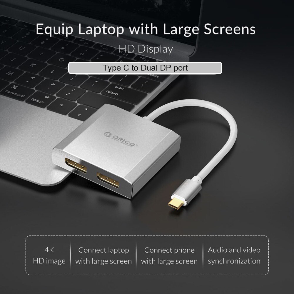 Hub chuyển đổi đa cổng Orico chuyển đổi USB Type C sang HDMI DISLAYPORT 4K 2 trong 1