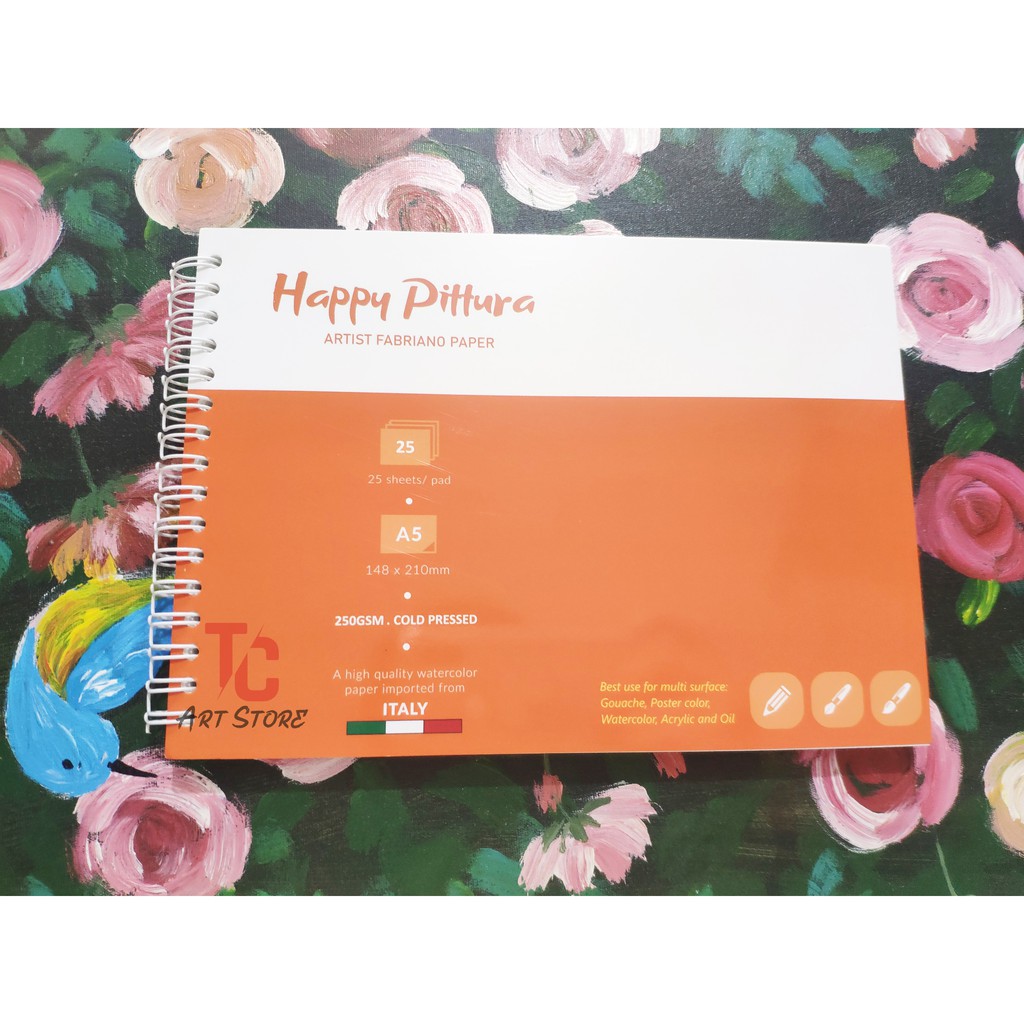 Sổ Vẽ Màu Nước HAPPY PITTURA A5/A4/A3 – Sổ lò xo 25 Tờ ( Vân Cold, 250gsm)