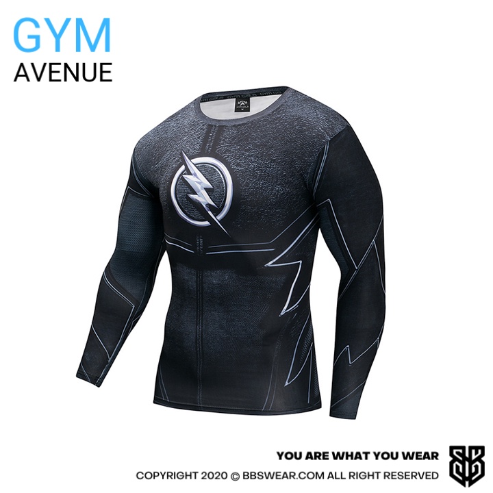 Áo giữ nhiệt nam tay dài BBS WEAR - Áo thun dài tay thể thao nam siêu anh hùng tập GYM cosplay 3D Màu đen