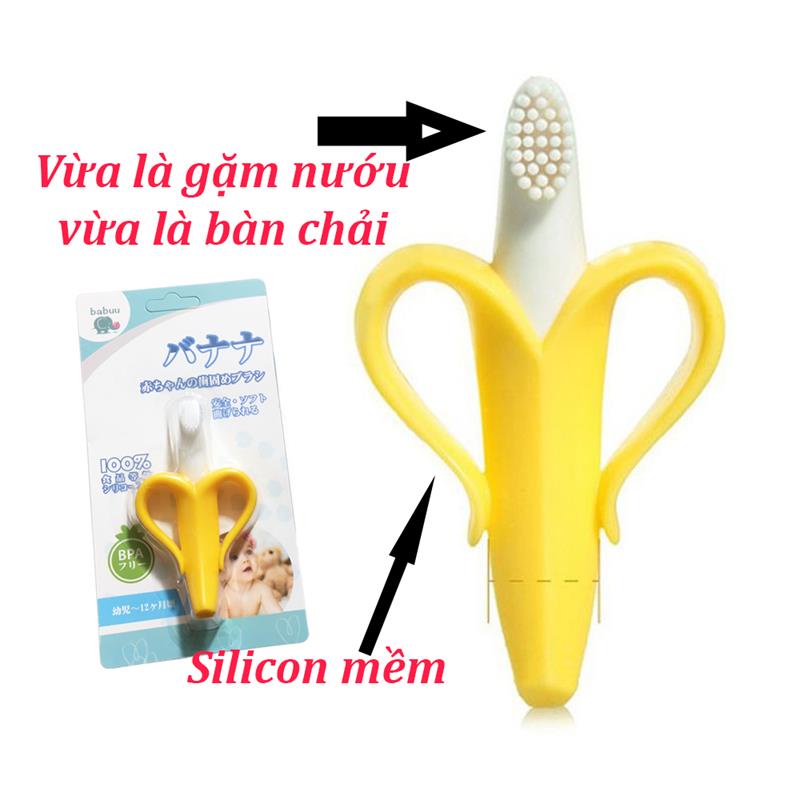 Gặm nướu quả chuối kiêm bàn chải đánh răng chất liệu Silicone an toàn cho bé, có tay cầm 2 bên cho bé dễ cầm nắm