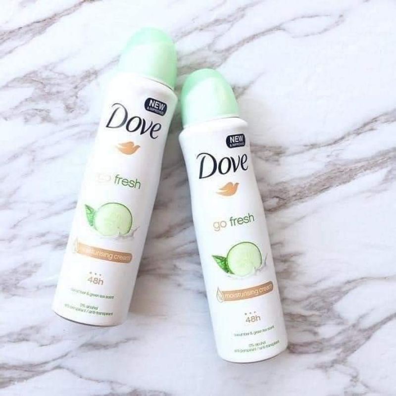 Xịt Khử Mùi Dove Go Fresh Dưỡng Da Sáng Mịn - Dưa Leo Và Trà Xanh (150Ml)