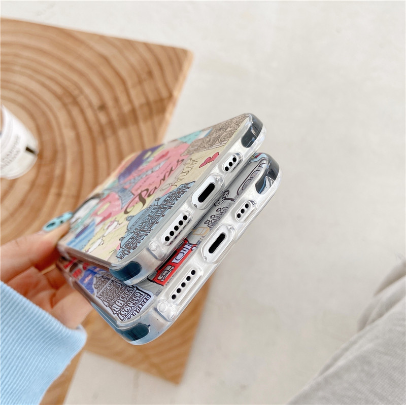 London Big Ben Paris Eiffel Tower New York Statue Of Liberty Landmark Building Pattern Casetify Phone Case iPhone 11 12 Pro Max 7 8 Plus SE 2020 X XS MAX XR Soft TPU Silicone Transparent Back Cover iPhone 12 Mini Casing