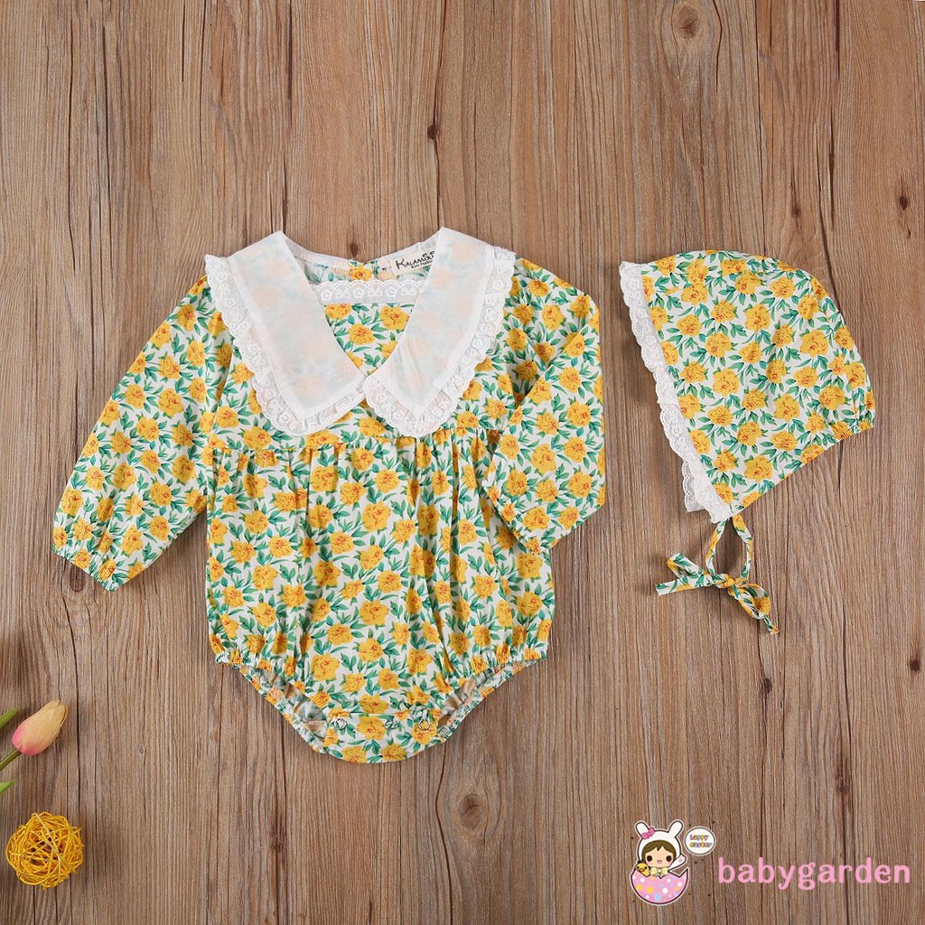 Bộ áo liền quần + mũ trùm đầu in hoa xinh xắn cho bé gái