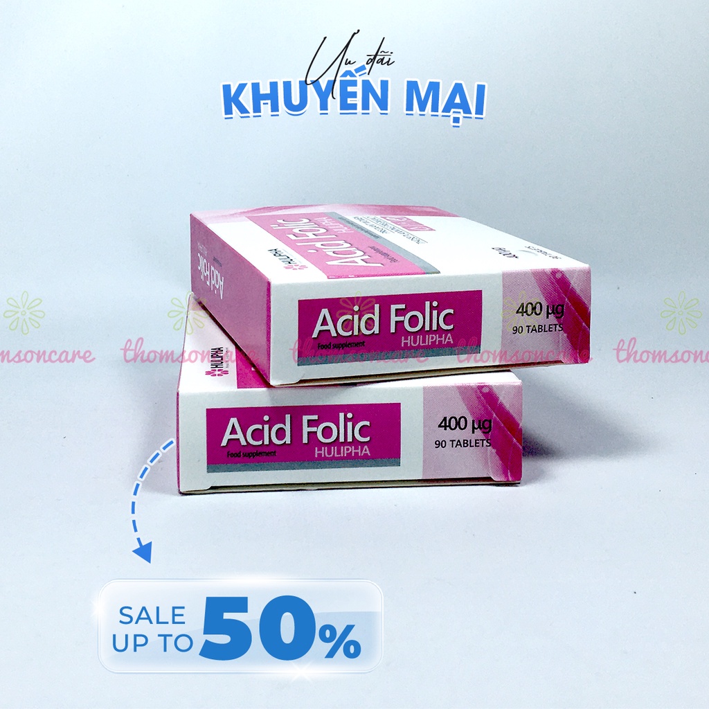 Bổ sung Acid Folic cho mẹ bầu và phụ nữ chuẩn bị mang thai Hộp 90 viên, nhập khẩu từ Châu Âu Acid-folic Hulipha
